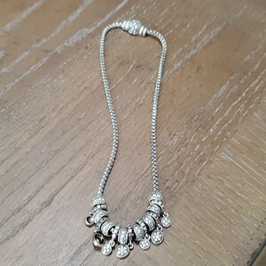 Silver tone chunky chain with 15 beads some with drop charms